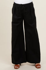 Black Pleated Drawstring Waist Maternity Pants