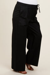 Black Pleated Drawstring Waist Maternity Pants