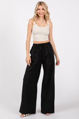 Black Pleated Drawstring Waist Maternity Pants