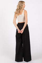 Black Pleated Drawstring Waist Pants