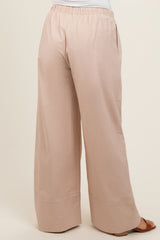 Beige Pleated Drawstring Waist Maternity Pants