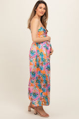 Orange Floral Front Twist Maternity Jumpsuit