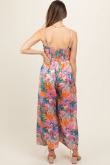 Orange Floral Front Twist Maternity Jumpsuit