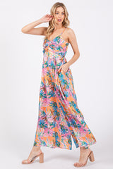 Orange Floral Front Twist Maternity Jumpsuit