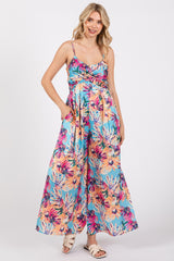 Light Blue Floral Front Twist Jumpsuit