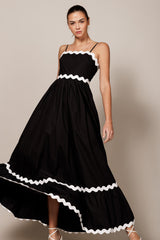 Black Contrast Wavy Trim Maternity Maxi Dress