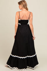 Black Contrast Wavy Trim Maternity Maxi Dress