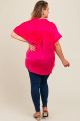 Fuchsia Button Down Dolman Sleeve Maternity Plus Top