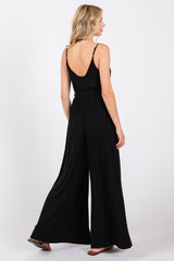 Black Sleeveless V-Neck Split Hem Jumpsuit