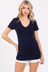 Navy V-Neck Short Sleeve Maternity Top