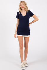 Navy V-Neck Short Sleeve Top