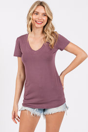 Purple V-Neck Short Sleeve Top