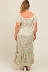 Light Green Floral Short Sleeve Maternity Plus Maxi Dress