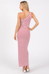 Red Striped Single Shoulder Knit Maxi Dress