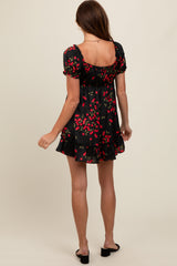 Black Cherry Puff Sleeve Mini Dress