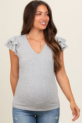 Heather Grey Cable Knit Layered Ruffle Sleeve Maternity Top