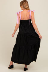 Black Contrast Shoulder Straps Maternity Maxi Dress