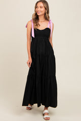 Black Contrast Shoulder Straps Maxi Dress