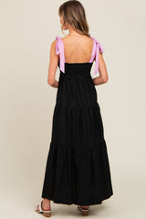 Black Contrast Shoulder Straps Maxi Dress