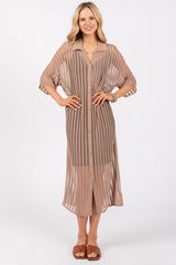 Taupe Distressed Collared Maternity Cover-Up