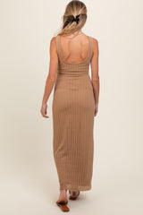 Taupe Fish Net Knit Maternity Dress