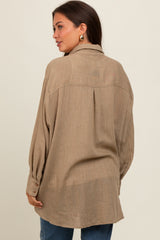 Taupe Lightweight Sheer Button Down Maternity Blouse