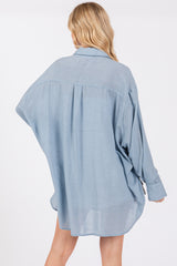 Light Blue Lightweight Sheer Button Down Blouse