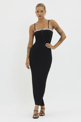 Black Lace Trim Back Twist Maternity Dress