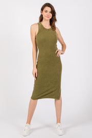 Green Acid Wash Ribbed Sleeveless Midi Dress