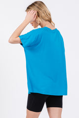 Blue Short Dolman Sleeve V-Neck Top