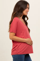 Rust Short Dolman Sleeve V-Neck Maternity Top