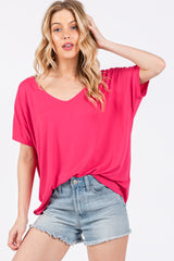 Fuchsia Short Dolman Sleeve V-Neck Maternity Top