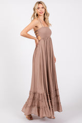 Taupe Smocked Halter Cutout Maxi Dress