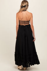 Black Smocked Halter Cutout Maternity Maxi Dress