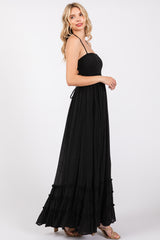 Black Smocked Halter Cutout Maxi Dress