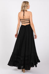 Black Smocked Halter Cutout Maxi Dress