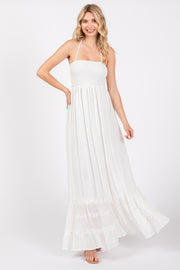 White Smocked Halter Cutout Maxi Dress