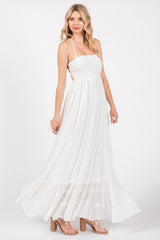 White Smocked Halter Cutout Maxi Dress