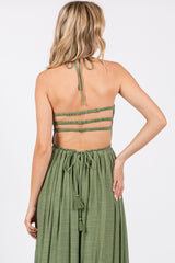 Olive Smocked Halter Cutout Maxi Dress