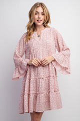 Rose Textured Chiffon Button Down Woven Dress