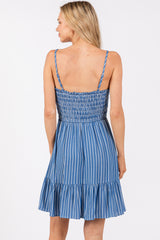 Blue Striped Ruffle Trim Dress