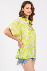 Lime Floral Button Down Blouse