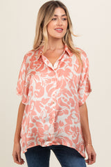 Peach Floral Button Down Maternity Blouse