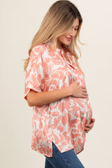 Peach Floral Button Down Maternity Blouse