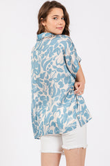 Aqua Floral Button Down Blouse