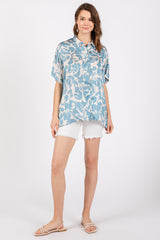 Aqua Floral Button Down Blouse