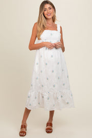 White Eyelet Floral Embroidered Back Tie Cutout Maternity Midi Dress