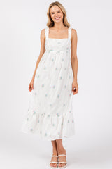 White Eyelet Floral Embroidered Back Tie Cutout Maternity Midi Dress