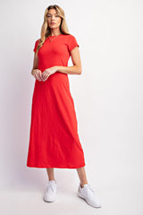 Red Short Sleeve Maternity Midi T-Shirt Dress