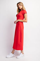 Red Short Sleeve Midi T-Shirt Dress